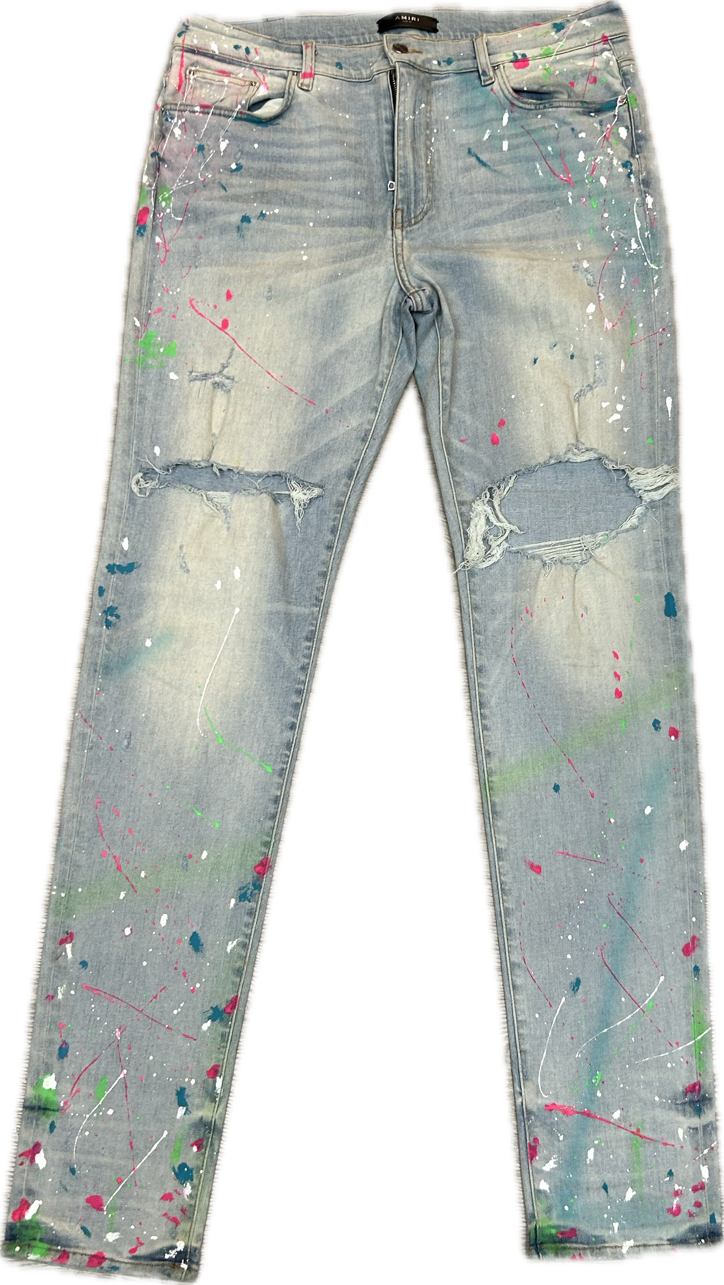 Amiri Paint Splatter Blue Jeans