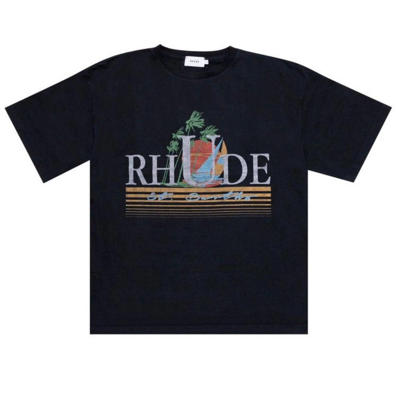 Rhude St. Barths Sunset Vintage Washed Black Tee