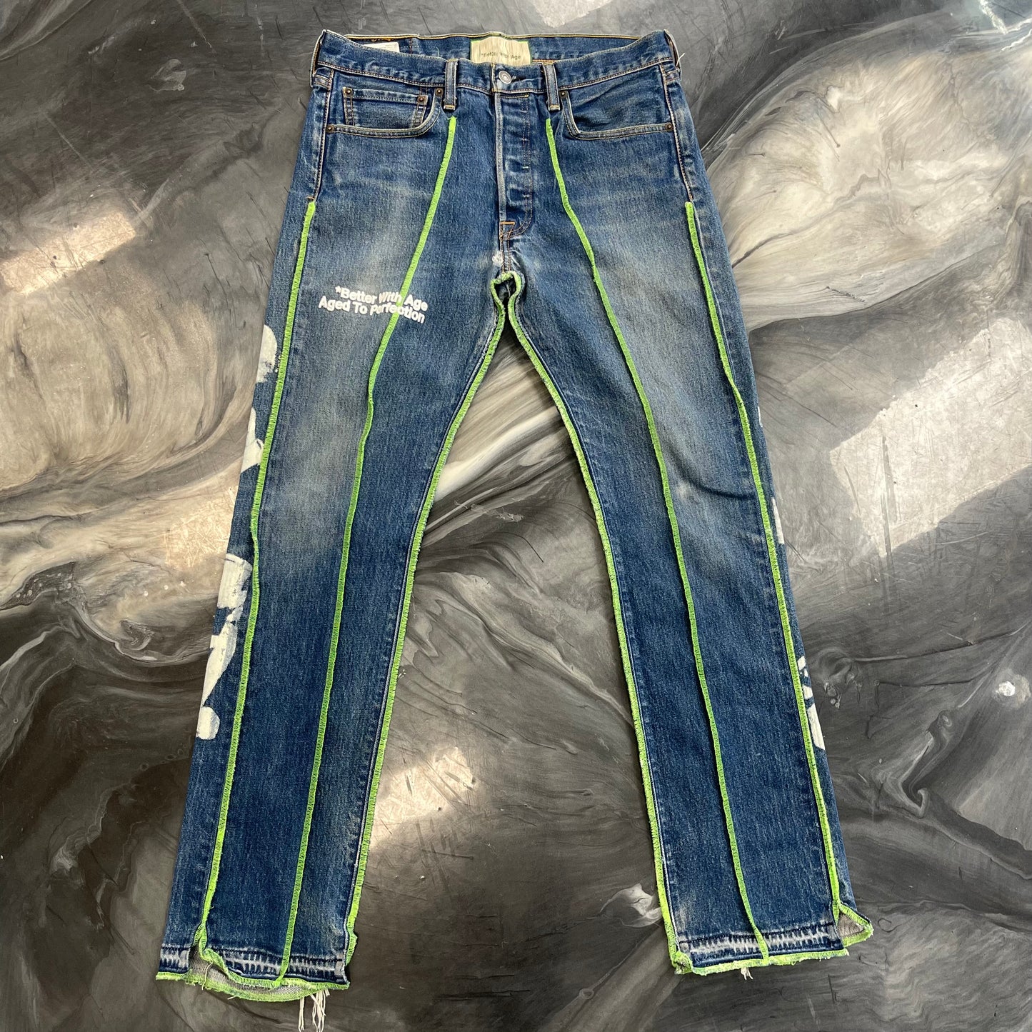 Better With Age Blue Derby Pleated Jeans Medium Wash Indigo