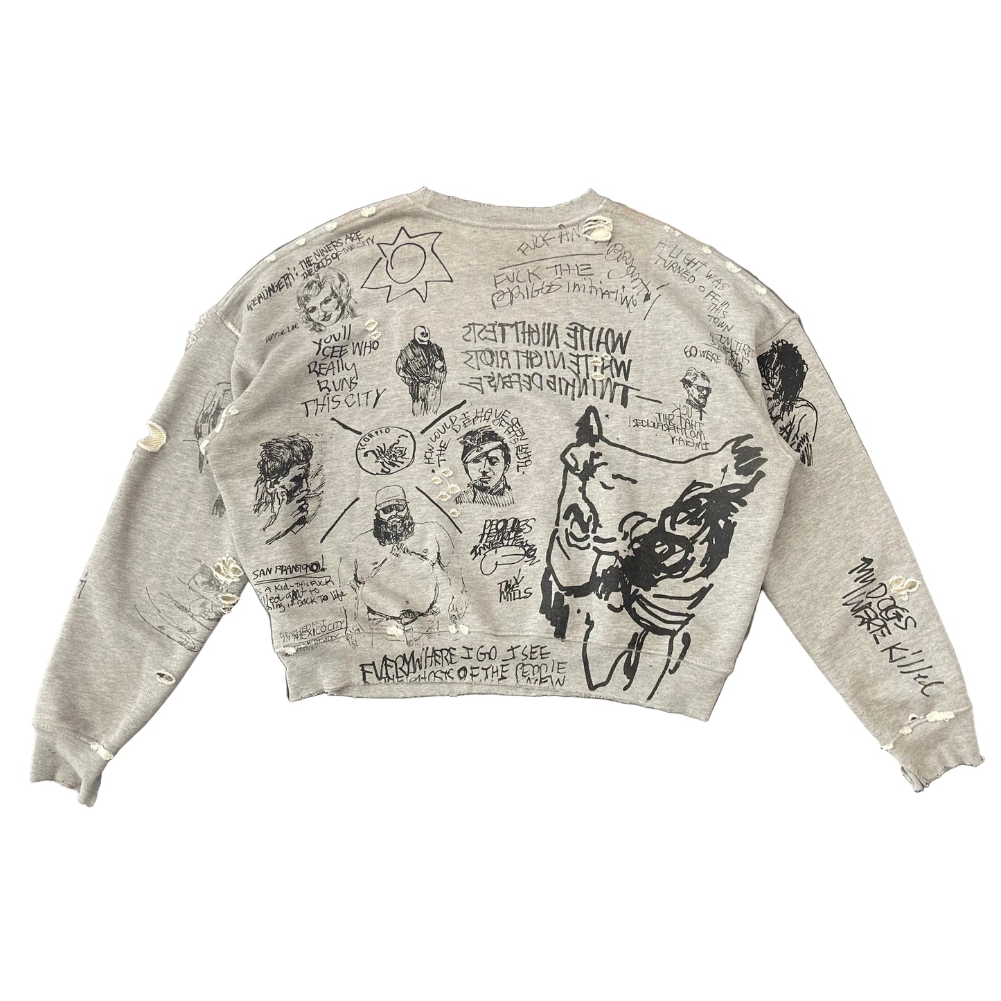 Paly Hollywood Pumping Iron Graphic Print Distressed crewneck