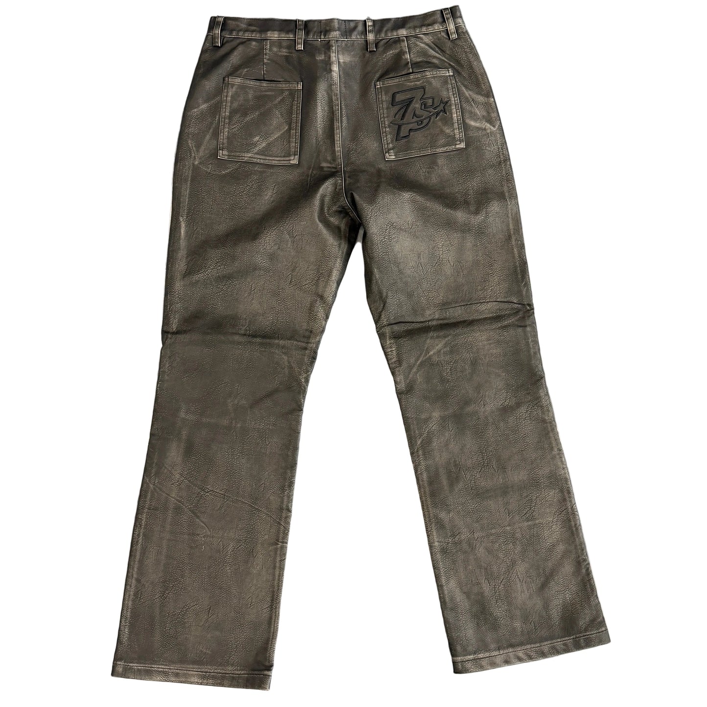 Triple Seven Black Leather Logo Pants
