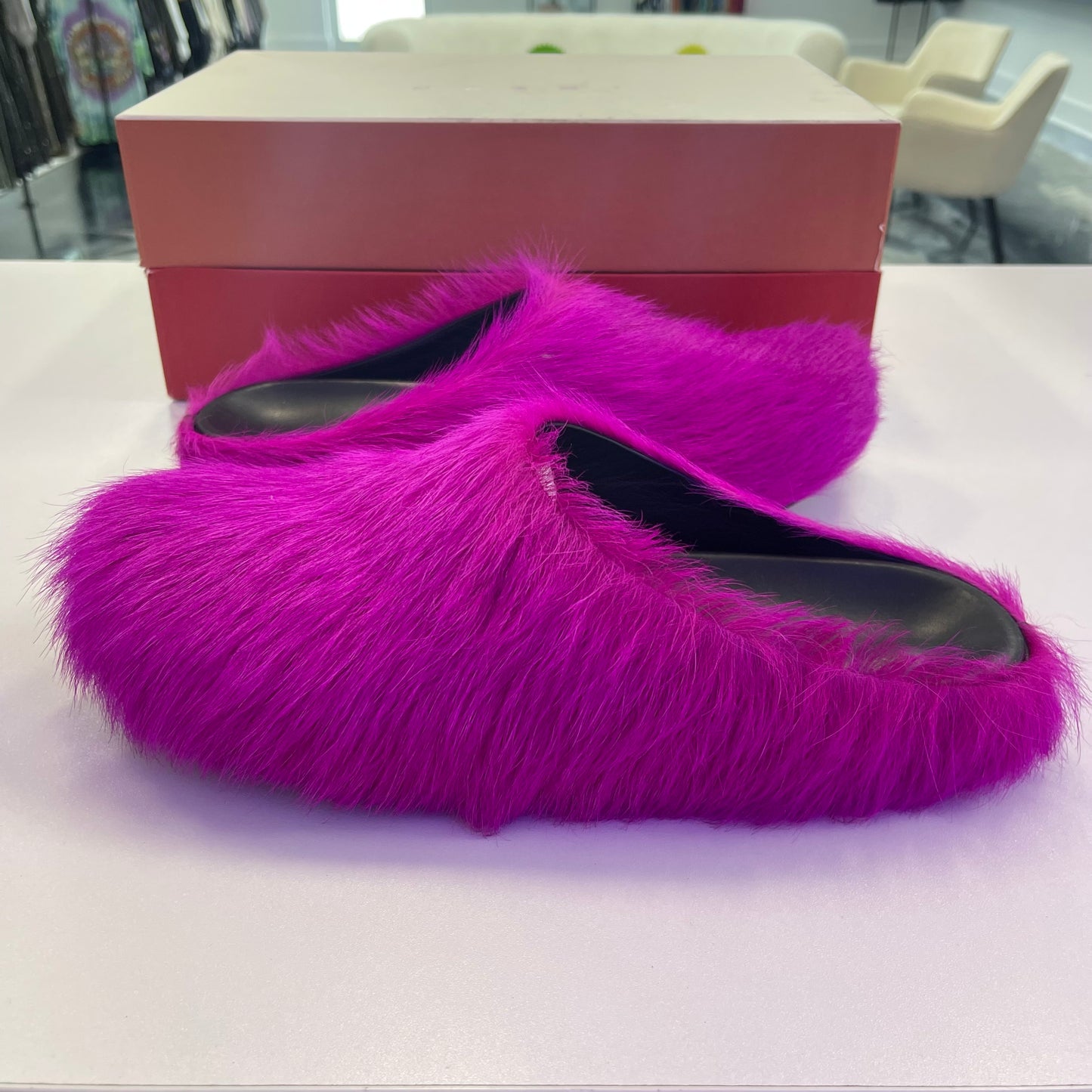 Marni Mule Fuchsia long-hair calfskin Fussbett sabot (Used)