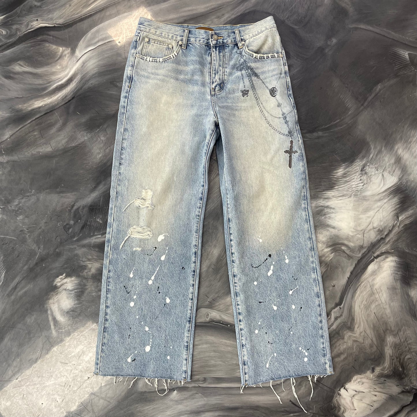 Birth Of Royal Child Cross Chains Washed Denim Blue