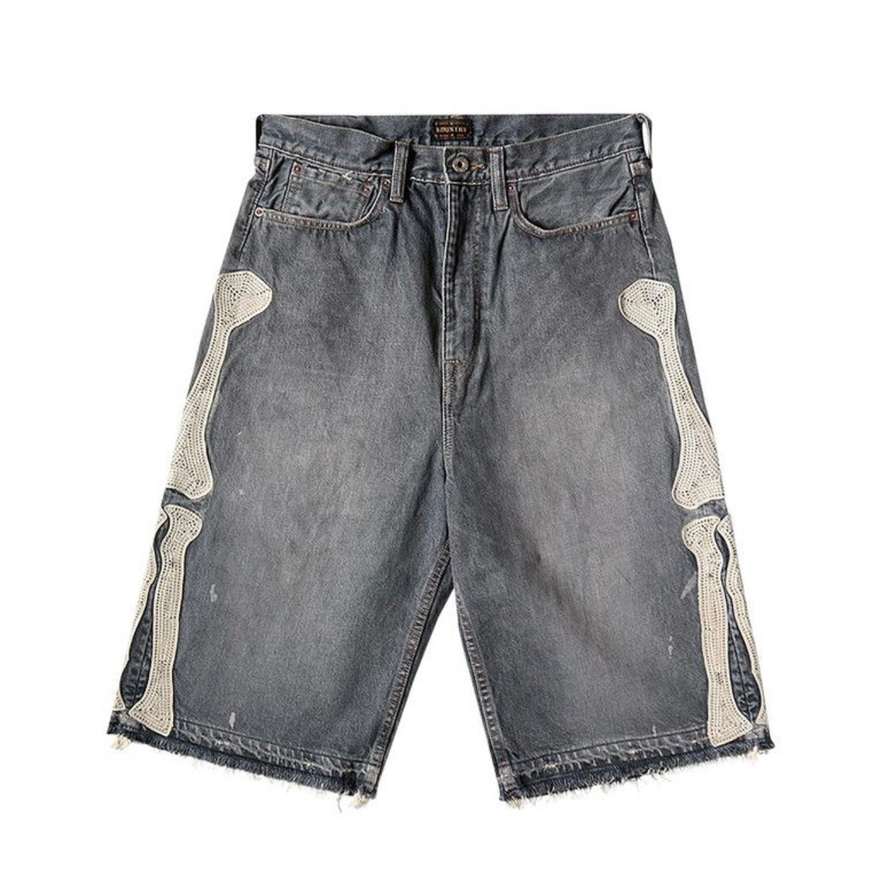 Kapital Bone Denim Shorts Washed Black