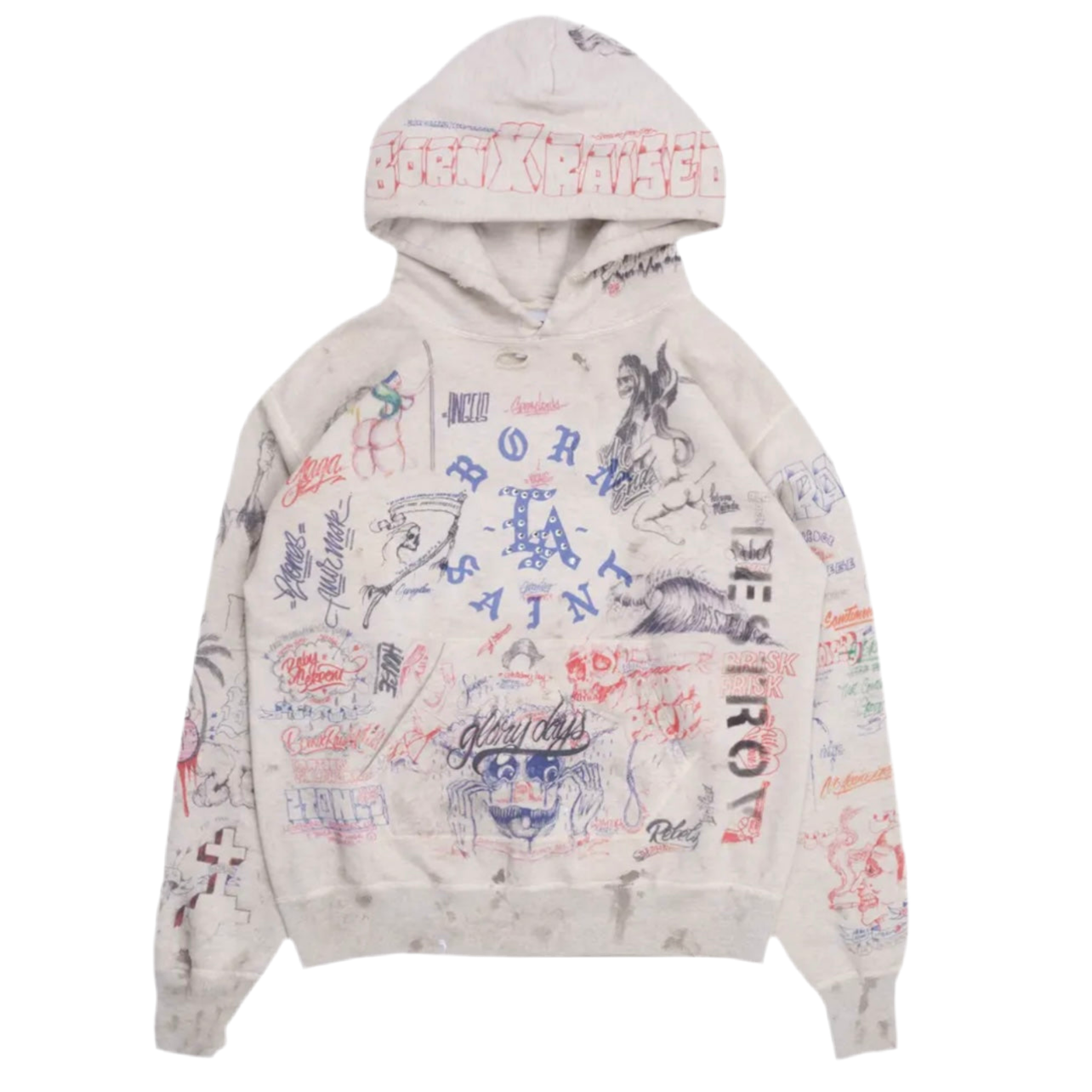 Saint Michael Born x Raised LA Hoodie Grey