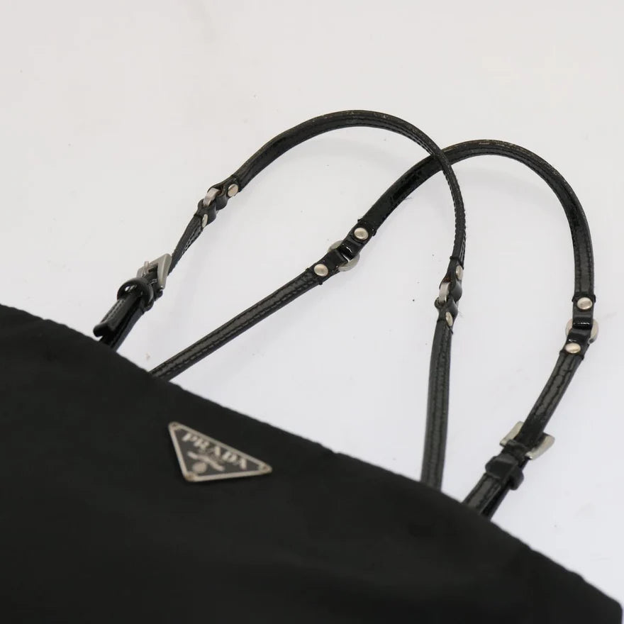 PRADA Hand Bag Nylon Black With Buckle Straps