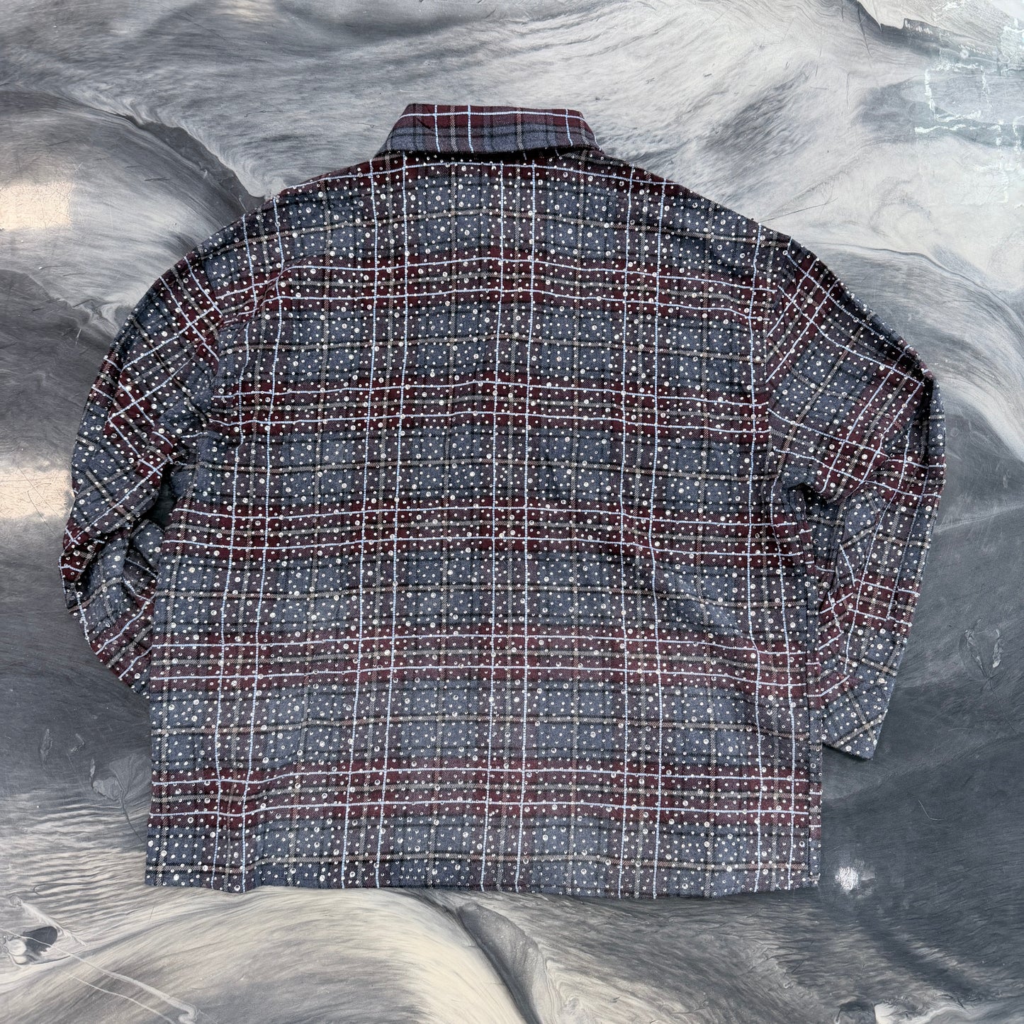 HMDD Crystal Studded Flannel Navy/Maroon