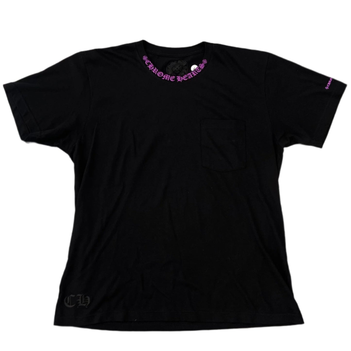 Chrome Hearts Purple Neck Logo Black Pocket Tee