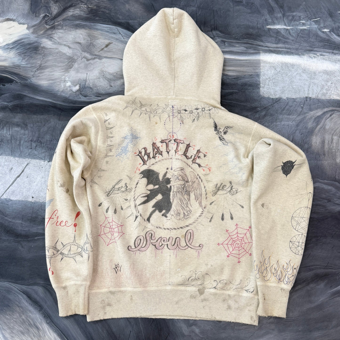 Saint Michael x Dr. Woo Graffiti Hoodie Light Grey