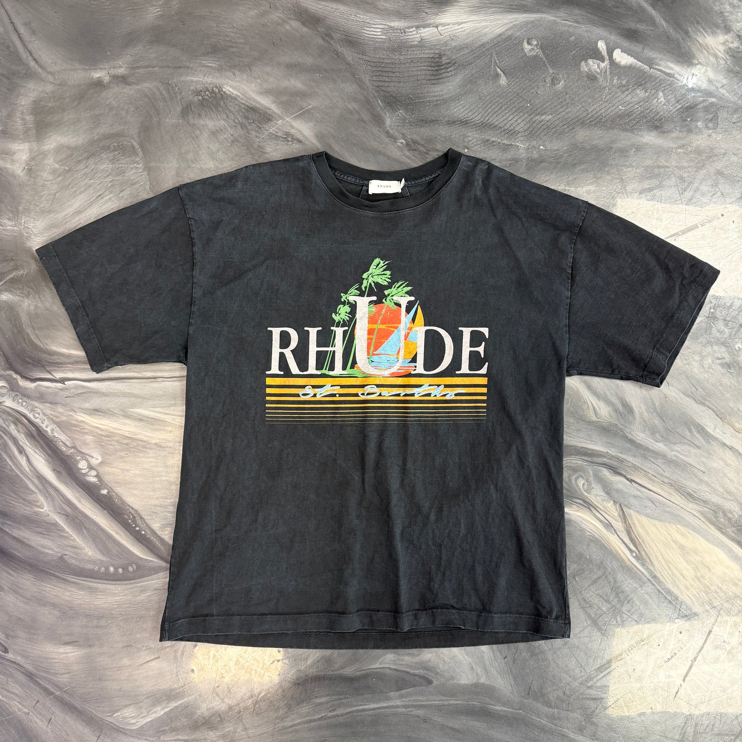 Rhude St. Barths Sunset Vintage Washed Black Tee