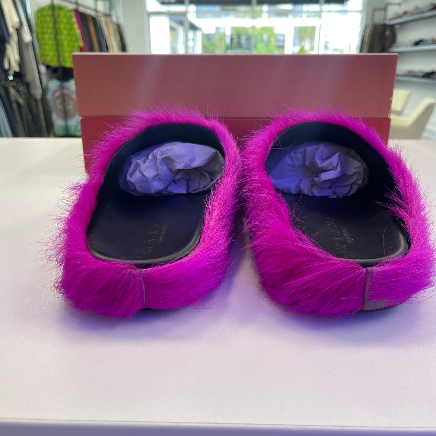 Marni Mule Fuchsia long-hair calfskin Fussbett sabot (Used)