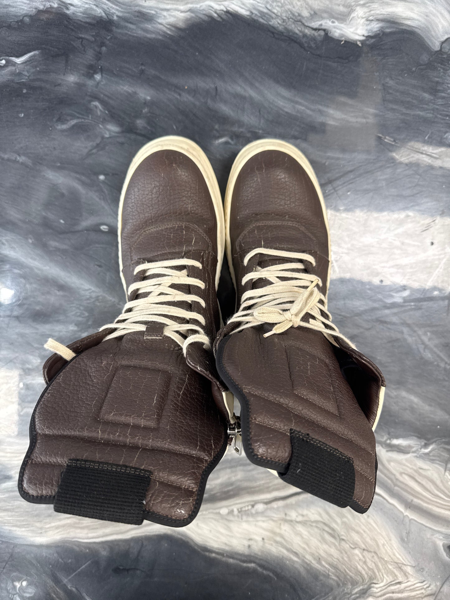 Rick Owens W16 Cracked Brown Leather Geobaskets (Used)