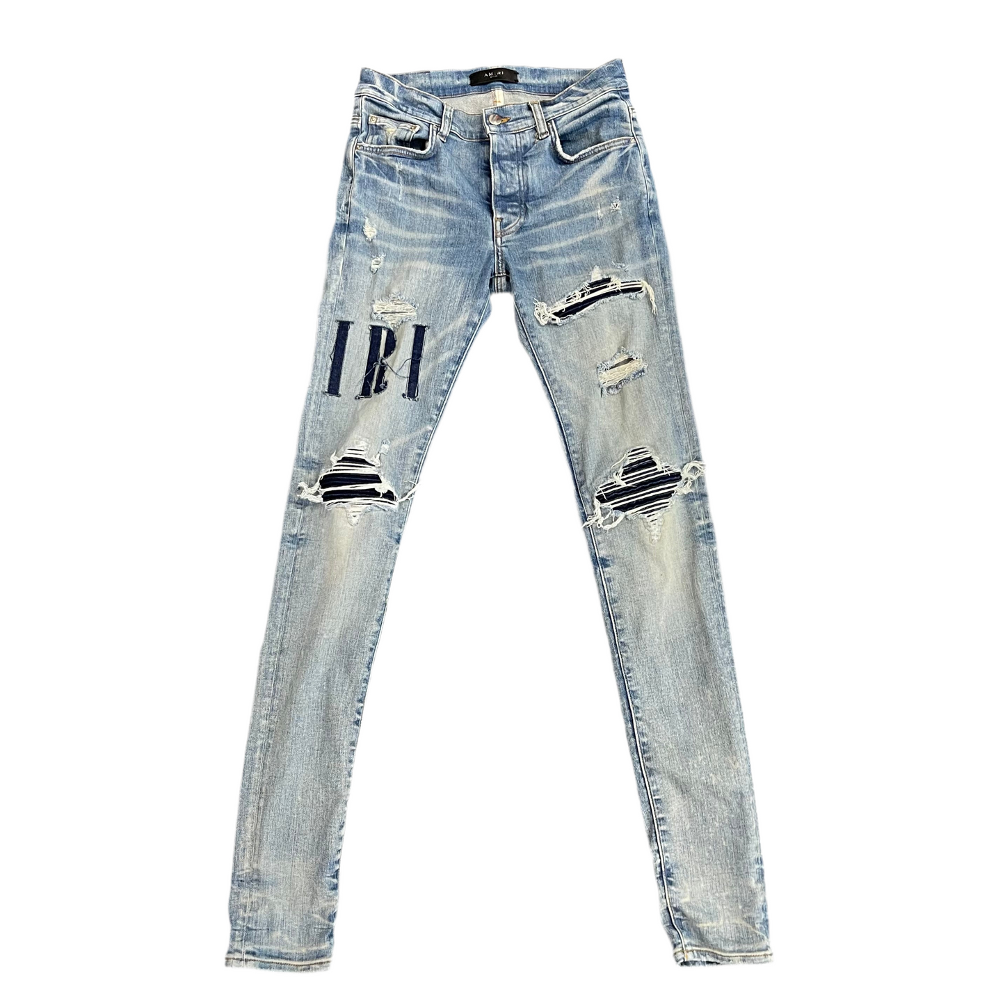 Amiri Clay Indigo Blue Denim Core Applique Logo Jeans
