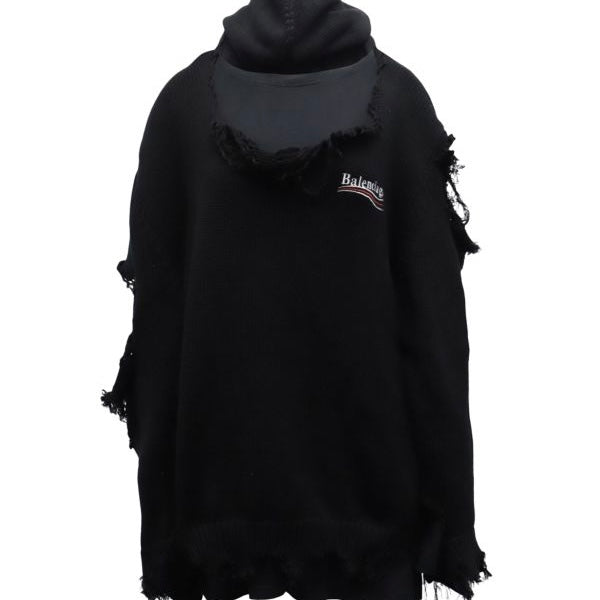 Balenciaga Logo Destroyed Hoodie In Black Cotton