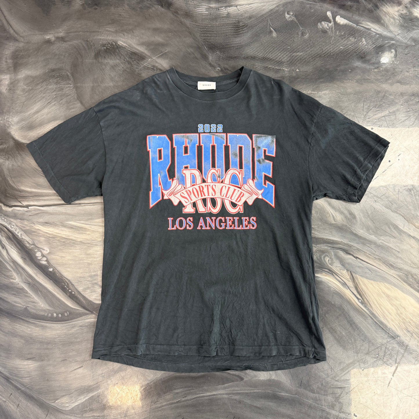 Rhude LA Sports Club Vintage Washed Black Tee