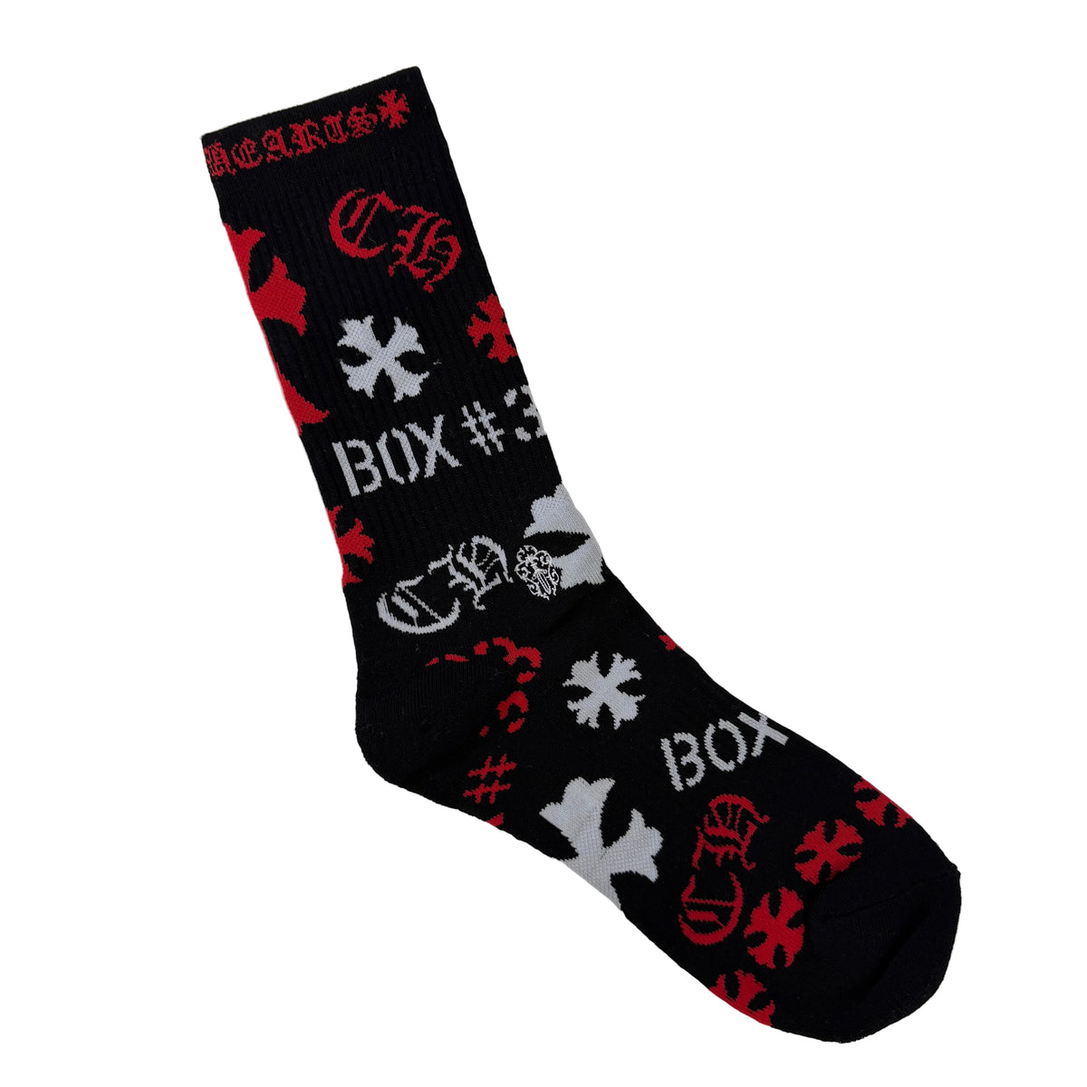 Chrome Hearts Stencil Black/White/Red Socks