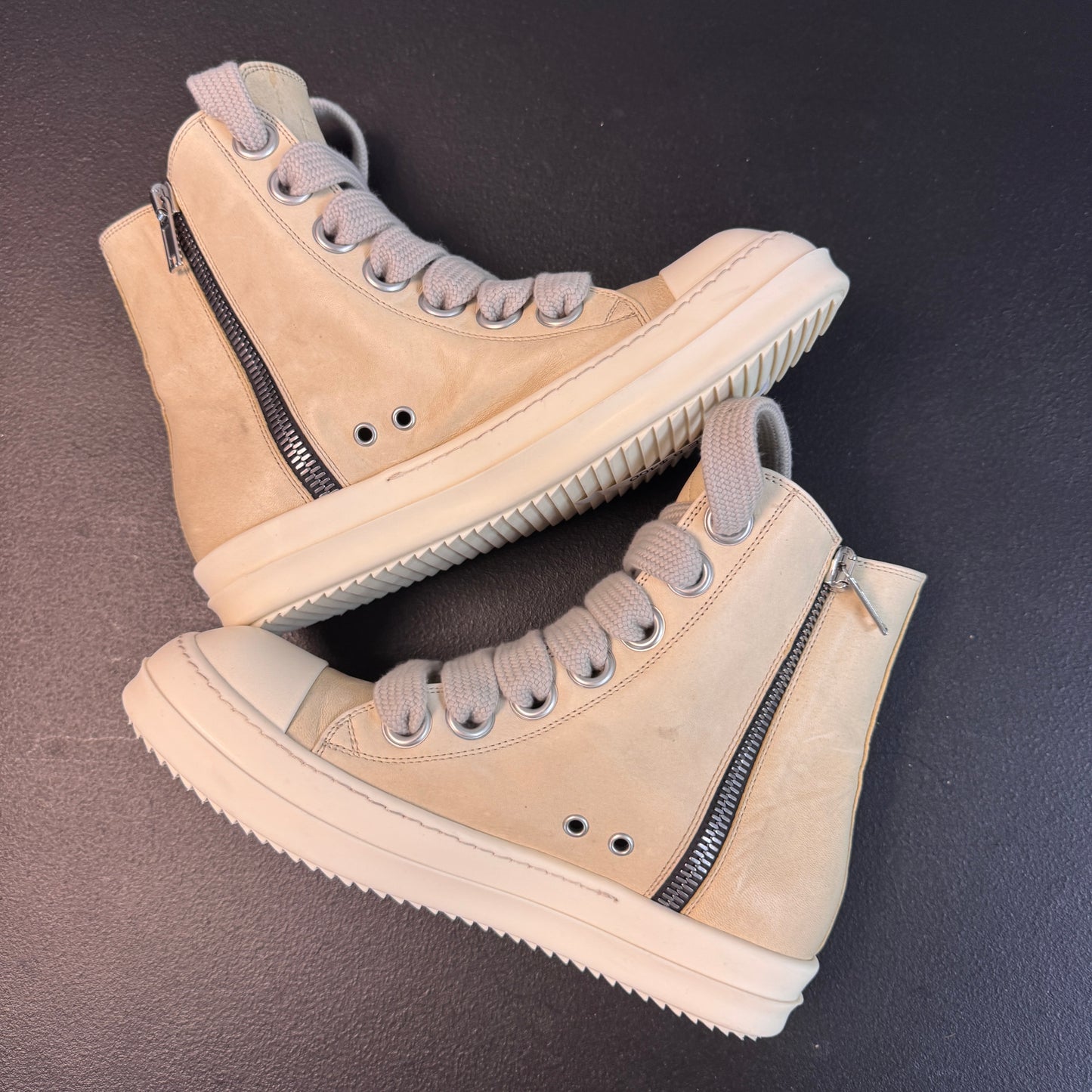 RICK OWENS Beige Hollywood Jumbolace Hightop Ramone (USED)