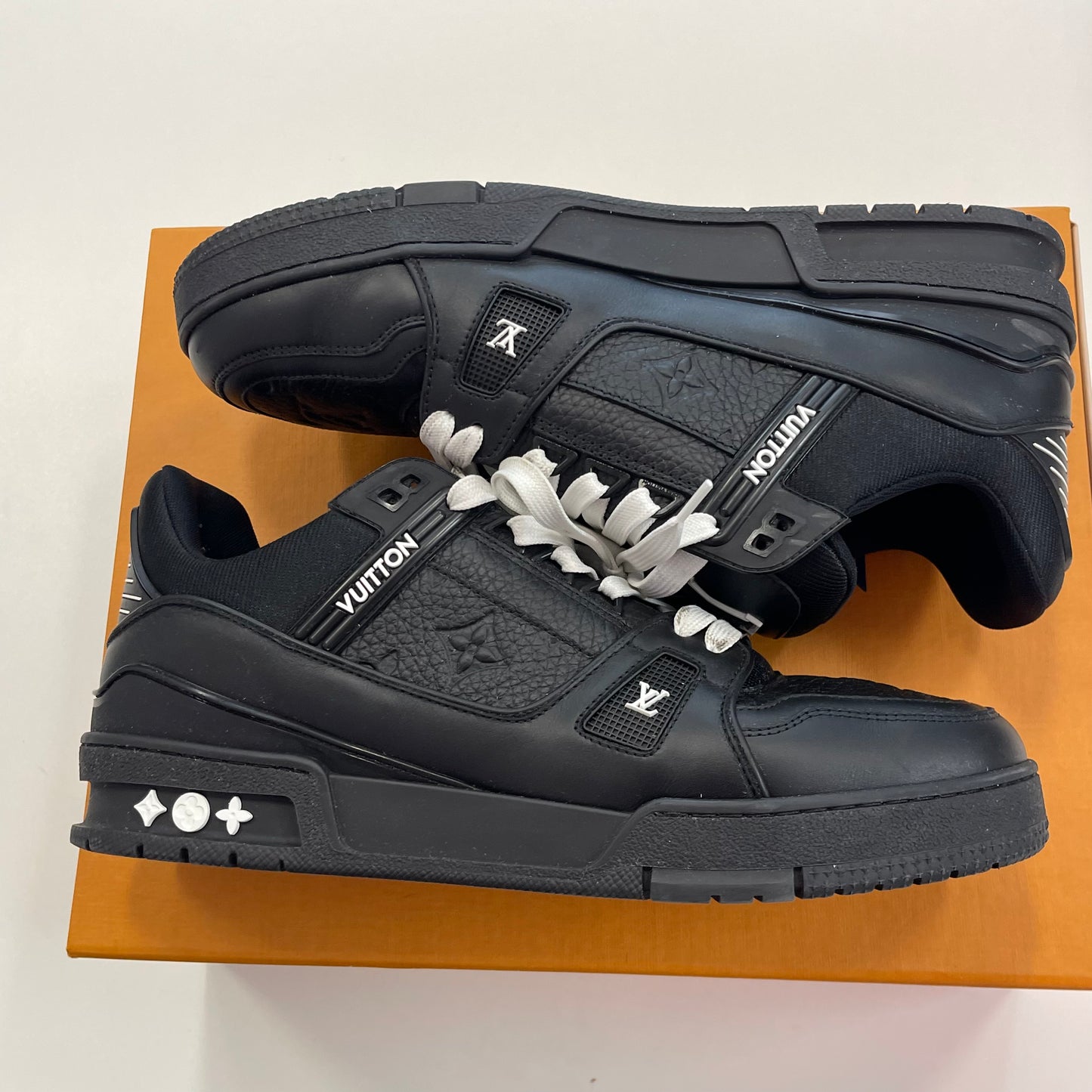 Louis Vuitton Trainer Sneaker Black Embossed Monogram (USED)
