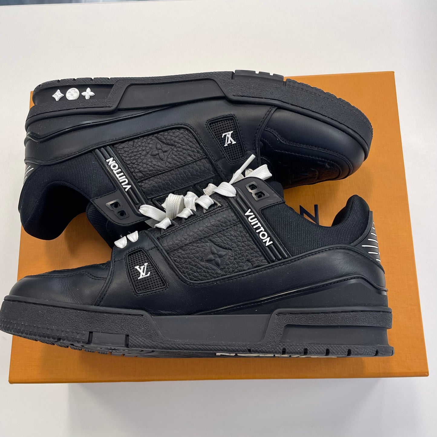Louis Vuitton Trainer Sneaker Black Embossed Monogram (USED)
