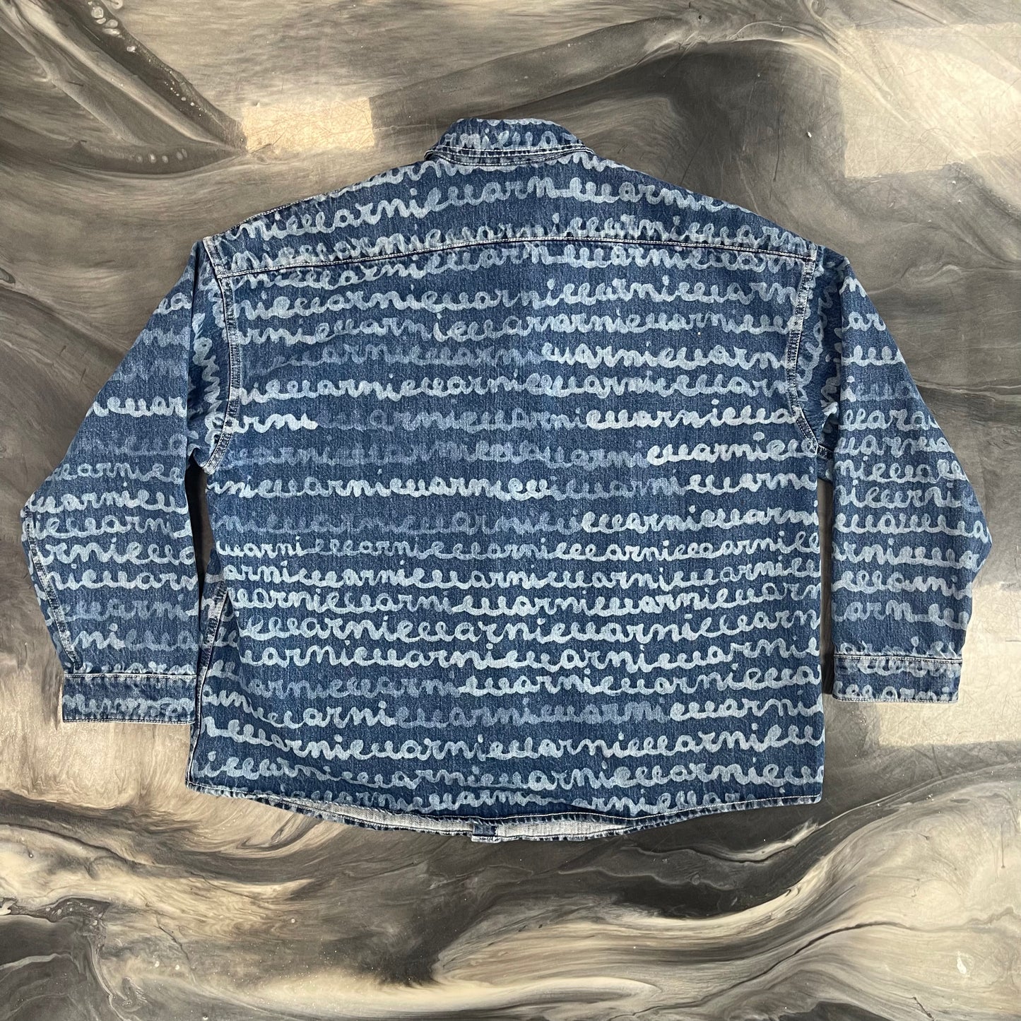 Denim Sports Shirt With Mare Marni Print