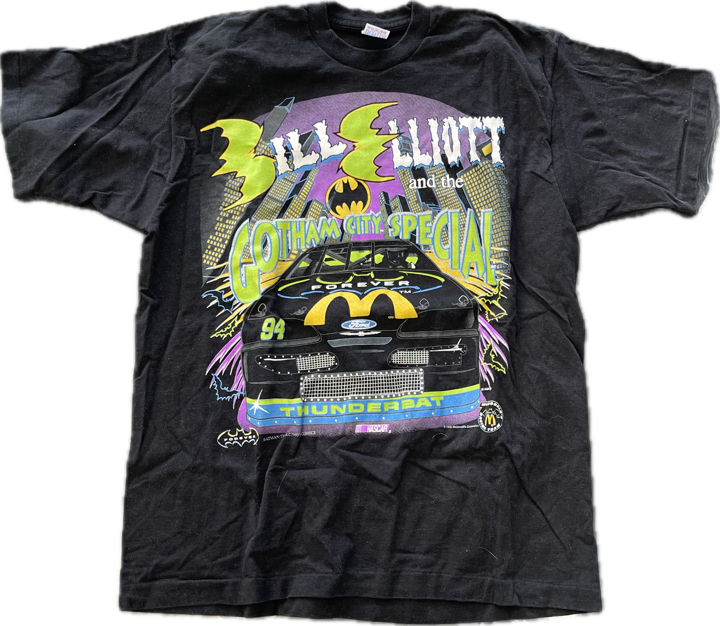Vintage Bill Elliot 1995 Batman Forever NASCAR T-Shirt