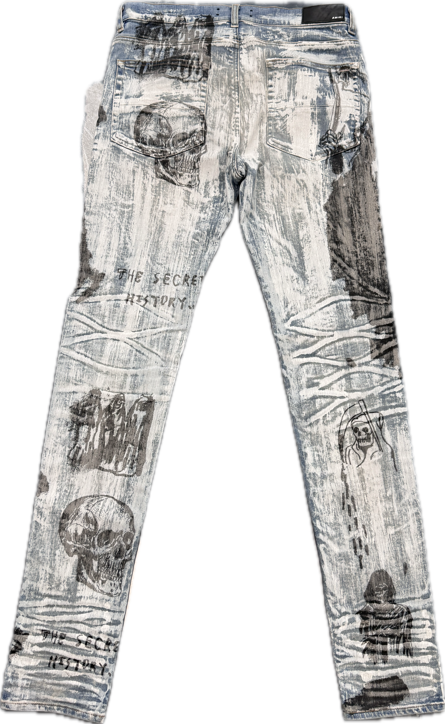 AMIRI Wes Lang All Over Print Light Wash Denim Jeans