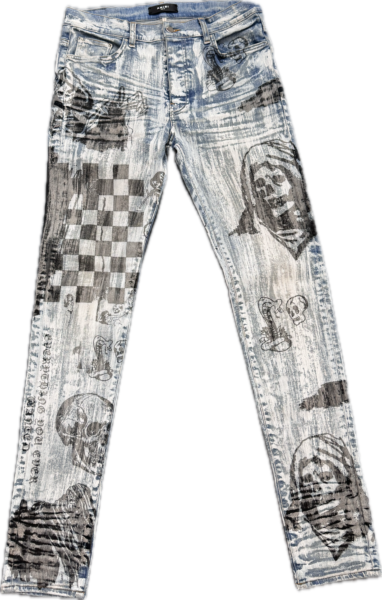 AMIRI Wes Lang All Over Print Light Wash Denim Jeans