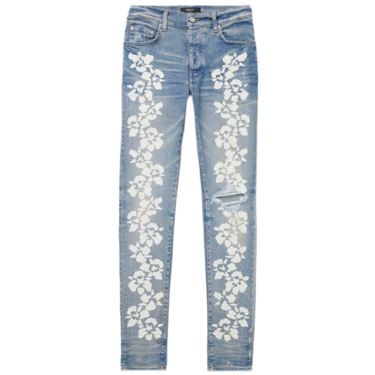 Amiri Hibiscus Stencil Jean 'Light Indigo'