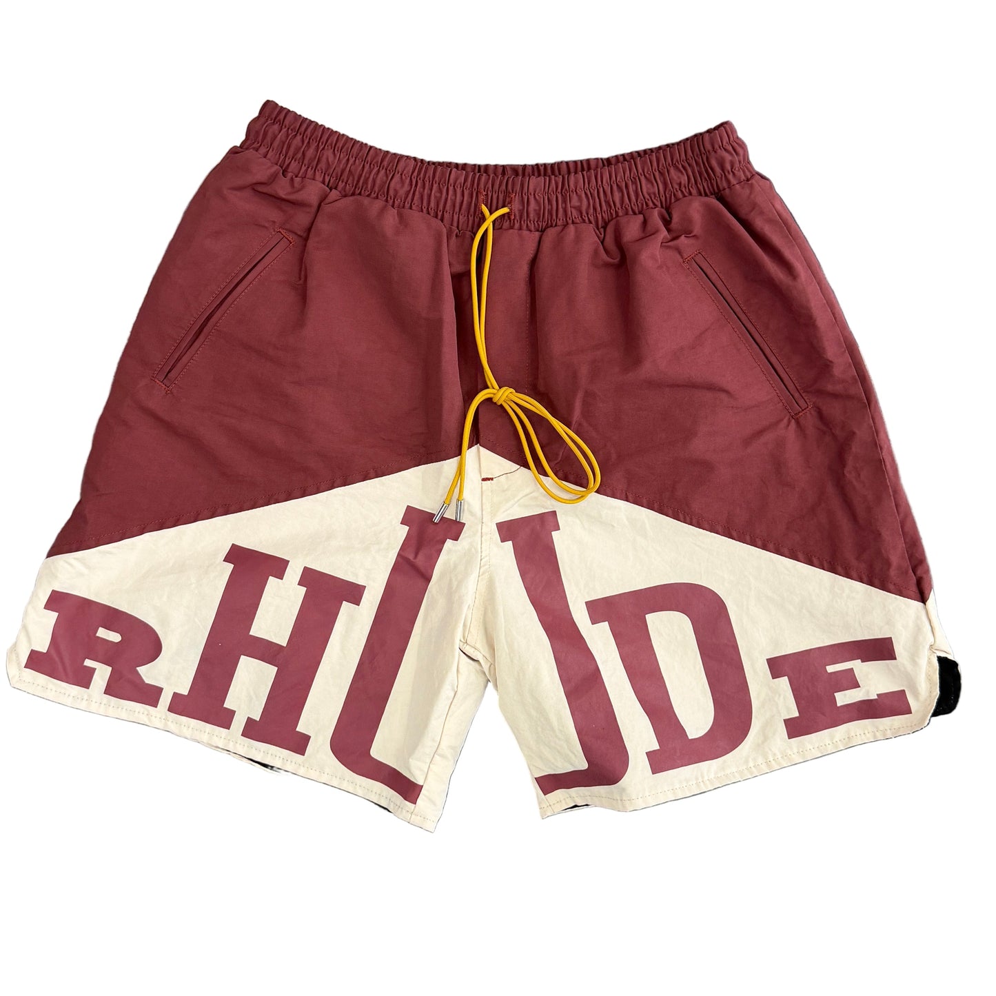 Rhude Maroon Nylon Spell-out Logo Shorts