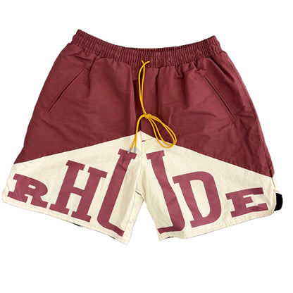 Rhude Maroon Nylon Spell-out Logo Shorts
