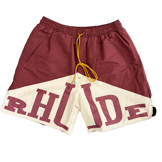 Rhude Maroon Nylon Spell-out Logo Shorts