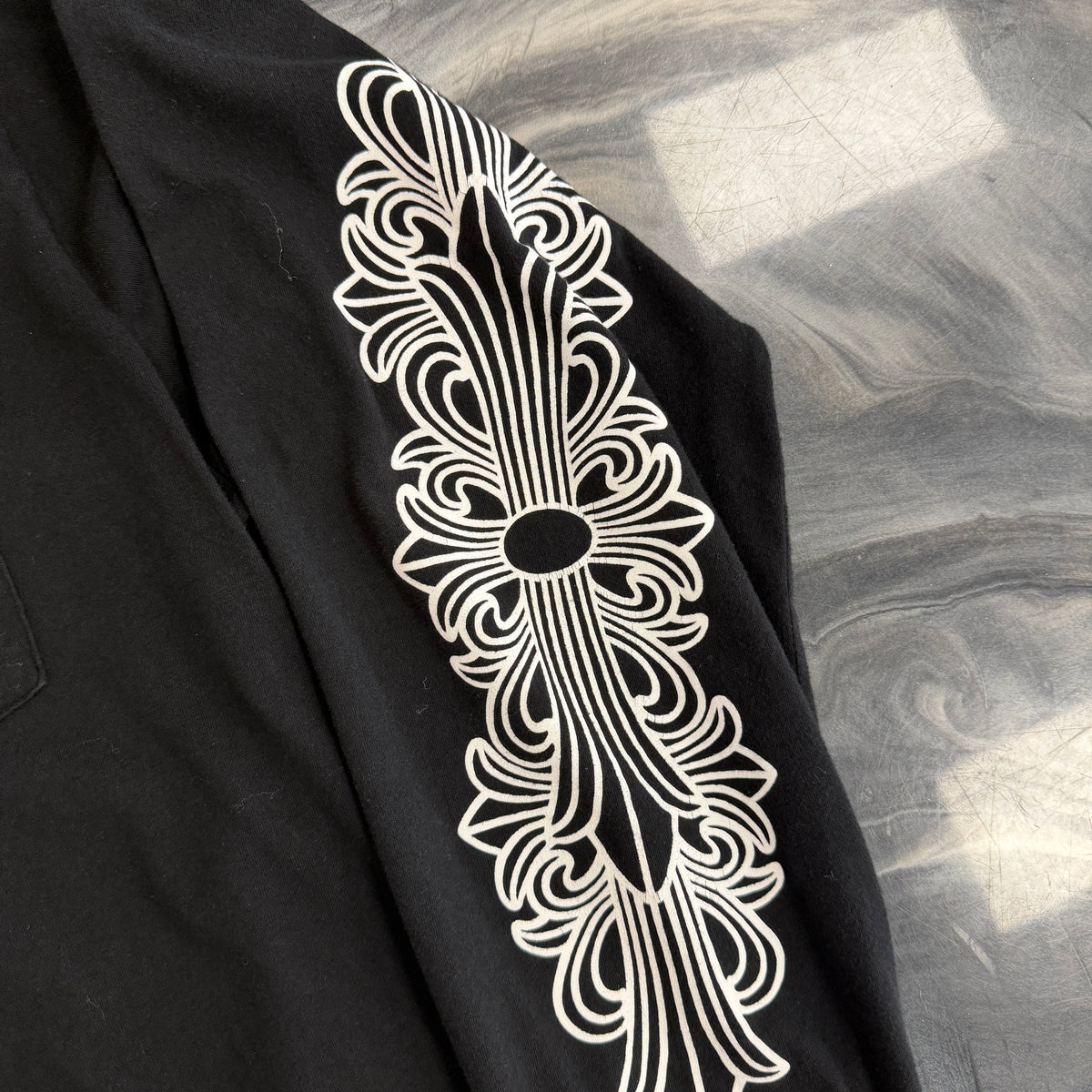Chrome Hearts Miami Horseshoe Logo Floral Long Sleeve Tee Black