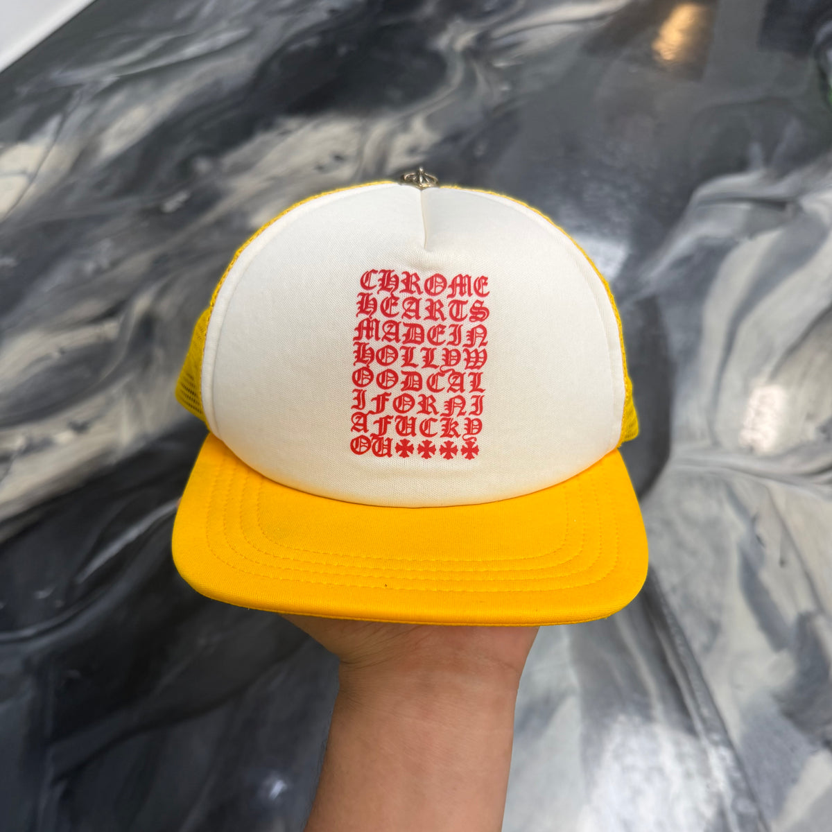 Chrome Hearts Eyechart Trucker Hat Yellow