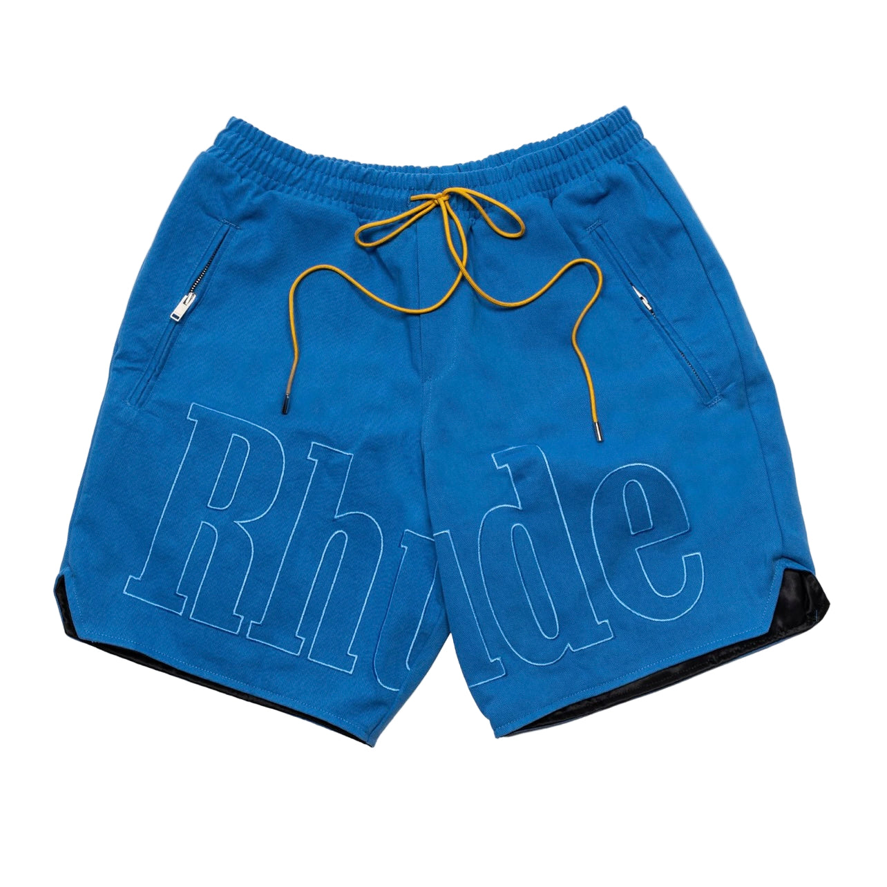RHUDE Blue Spellout shorts