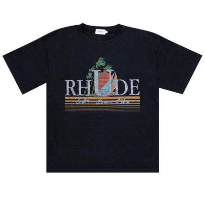 Rhude St. Barths Sunset Vintage Washed Black Tee