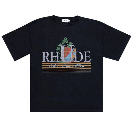 Rhude St. Barths Sunset Vintage Washed Black Tee
