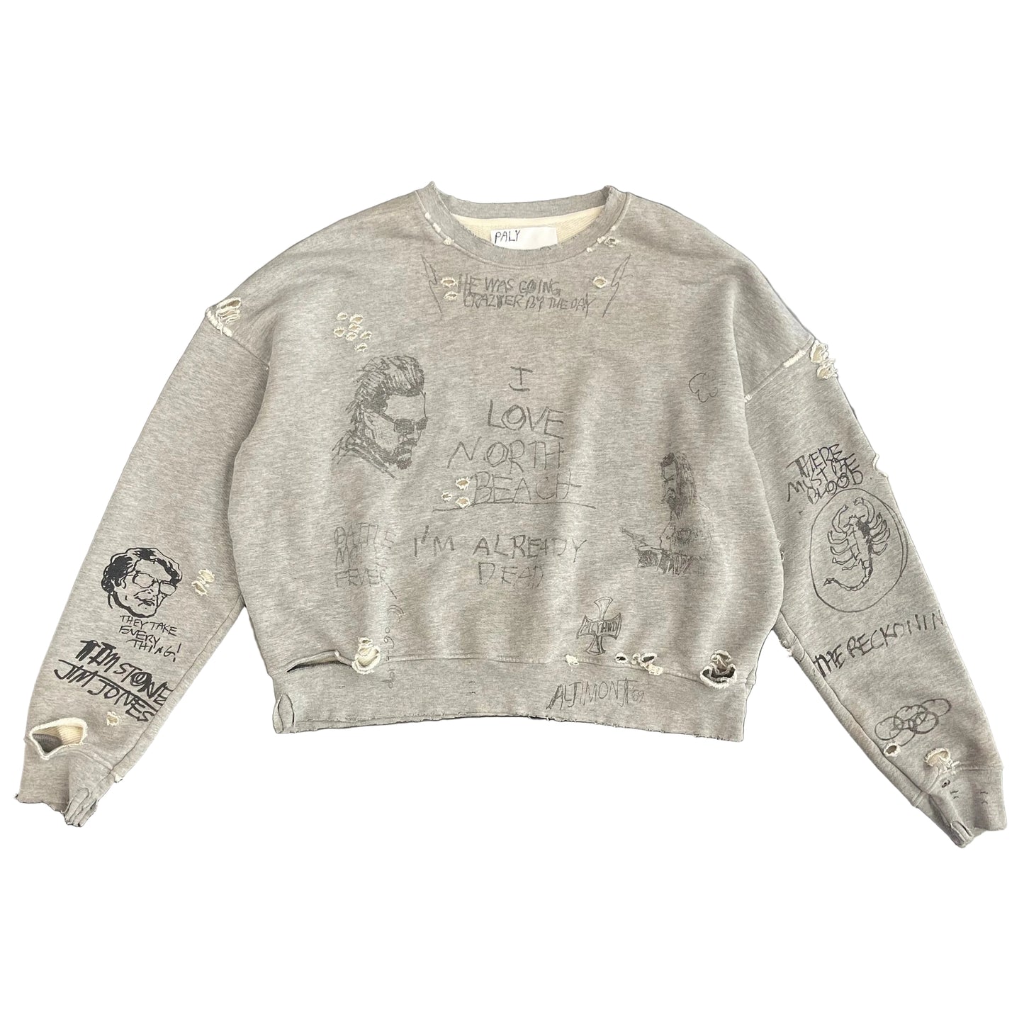 Paly Hollywood Pumping Iron Graphic Print Distressed crewneck
