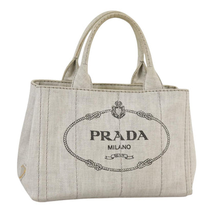 PRADA Canapa PM Hand Bag Canvas Gray Gold
