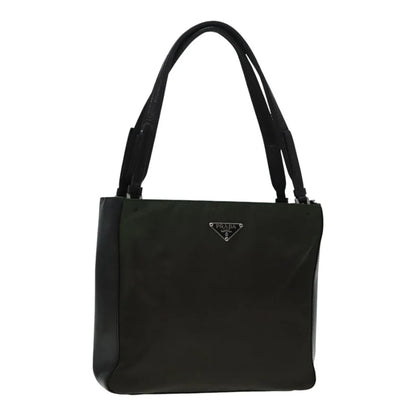 PRADA Tote Bag Green Nylon/Leather