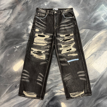 Vale Forever Black Yarn Distressed Baggy Denim Jeans