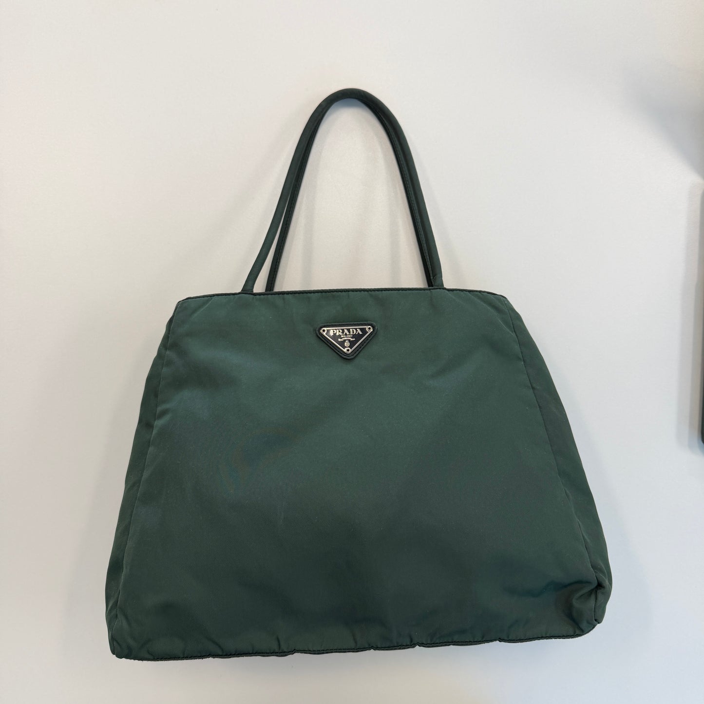 Prada Nylon Vintage Tote Bag Green/Silver