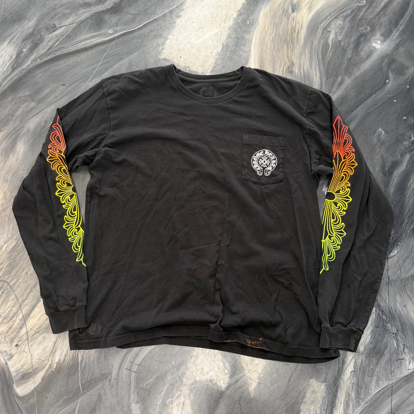 Chrome Hearts Floral Sleeve Gradient Long-Sleeve T-Shirt