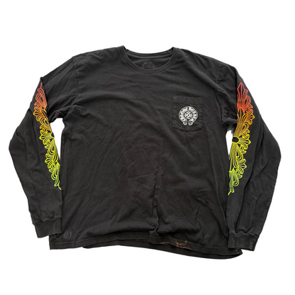 Chrome Hearts Floral Sleeve Gradient Long-Sleeve T-Shirt