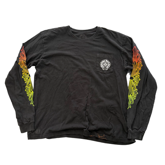 Chrome Hearts Floral Sleeve Gradient Long-Sleeve T-Shirt