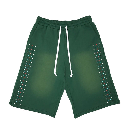 AZVA HIDDEN CRYSTAL SWEAT SHORTS GREEN