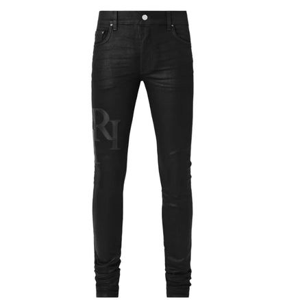 Amiri Staggered Logo Waxed Skinny Jeans