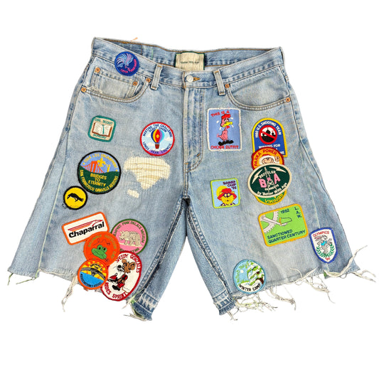 Better With Age Reworked Vintage Patched Jean Shorts