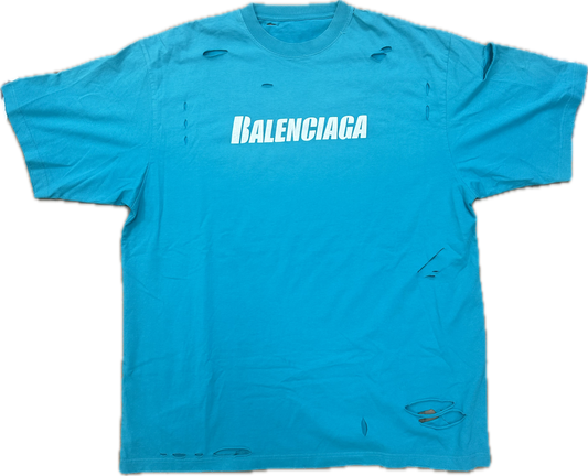 Balenciaga Blue Caps Destroyed Flatground T-shirt