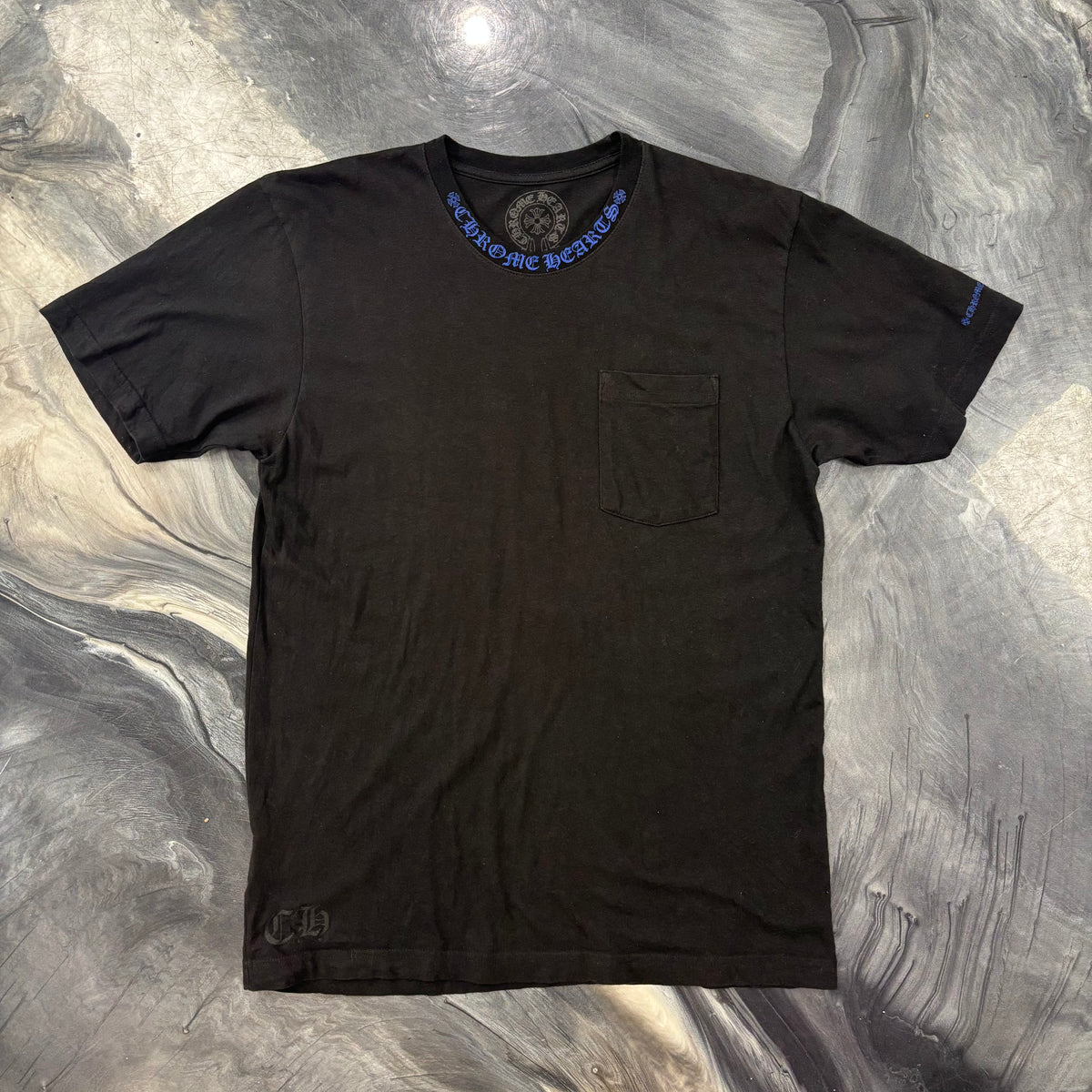 Chrome Hearts Neck Logo Pocket Tee in Black and Blue