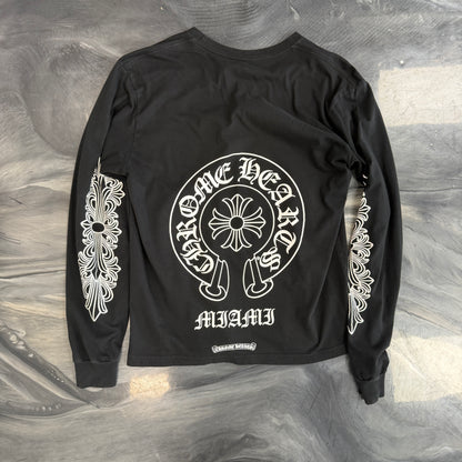 Chrome Hearts Miami Horseshoe Logo Floral Long Sleeve Tee Black